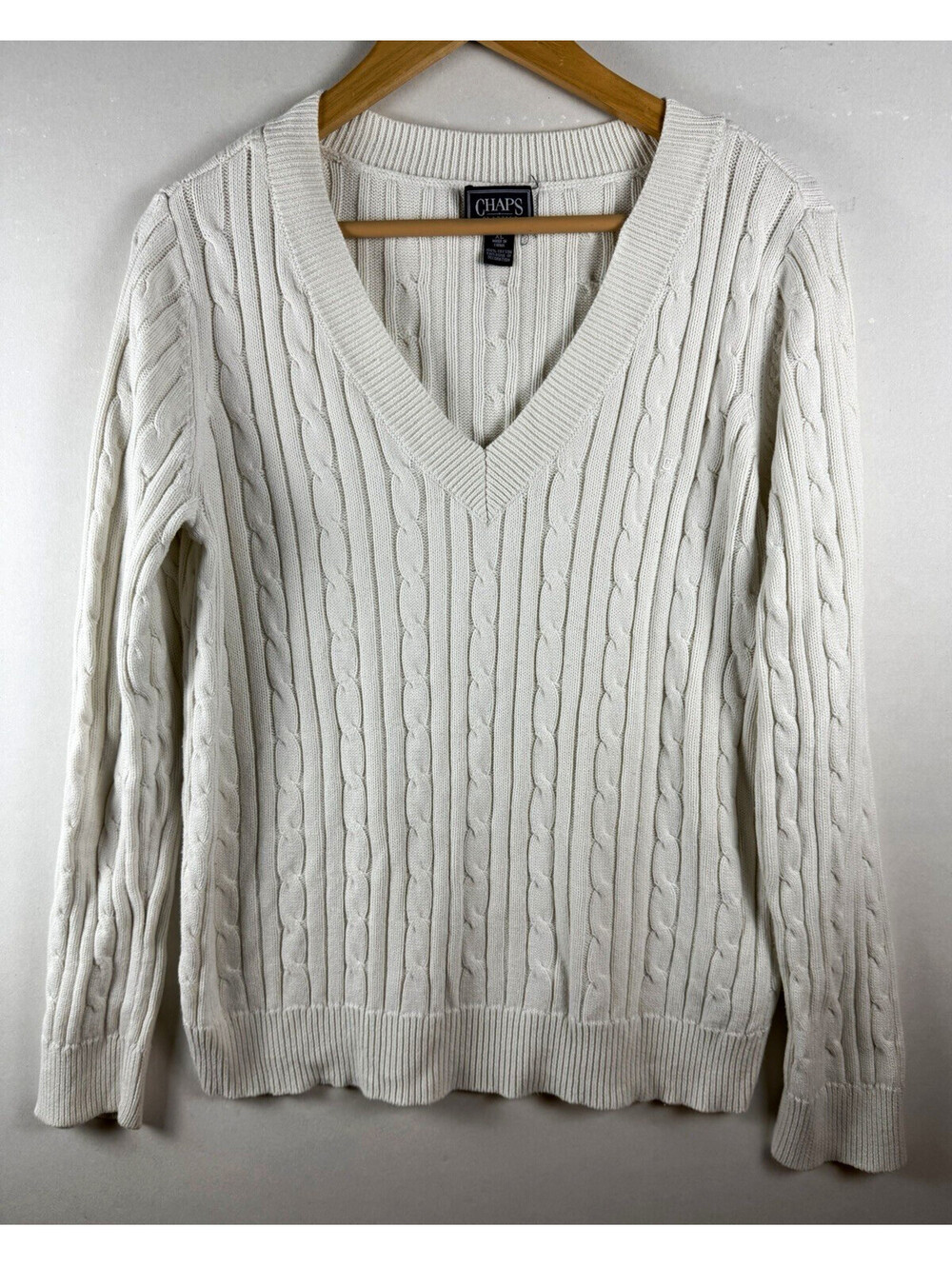 Chaps Men's Cable-Knit V-Neck Cotton Pullover Sweater White XL